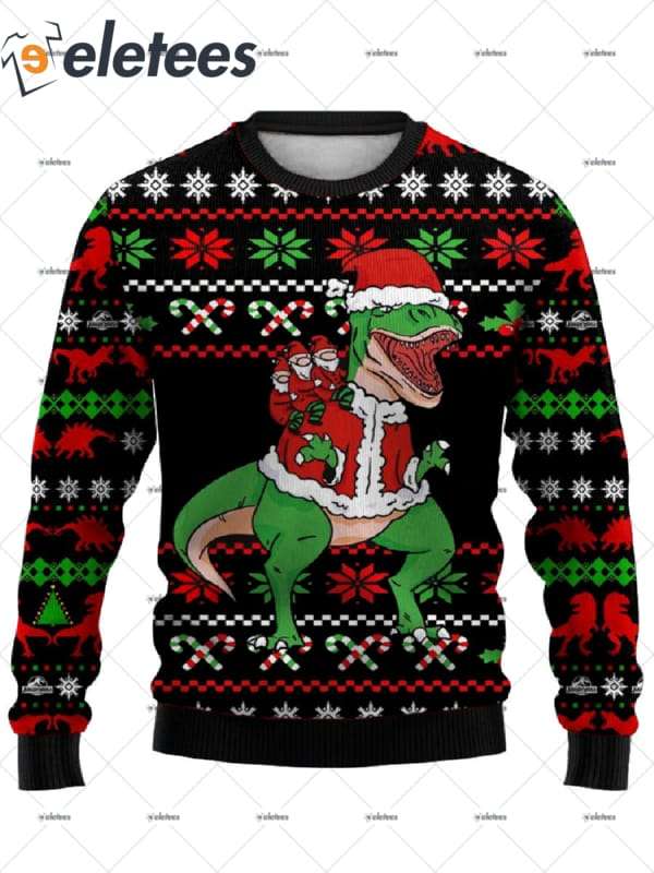 Dinosaur Carry Santa Claus Ugly Christmas Sweater