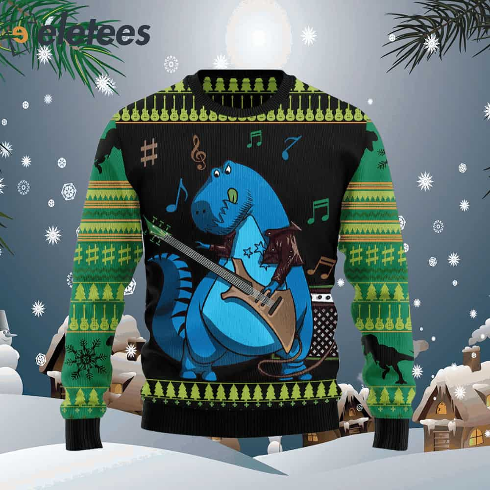 Dinosaur Guitar Ugly Christmas Sweater