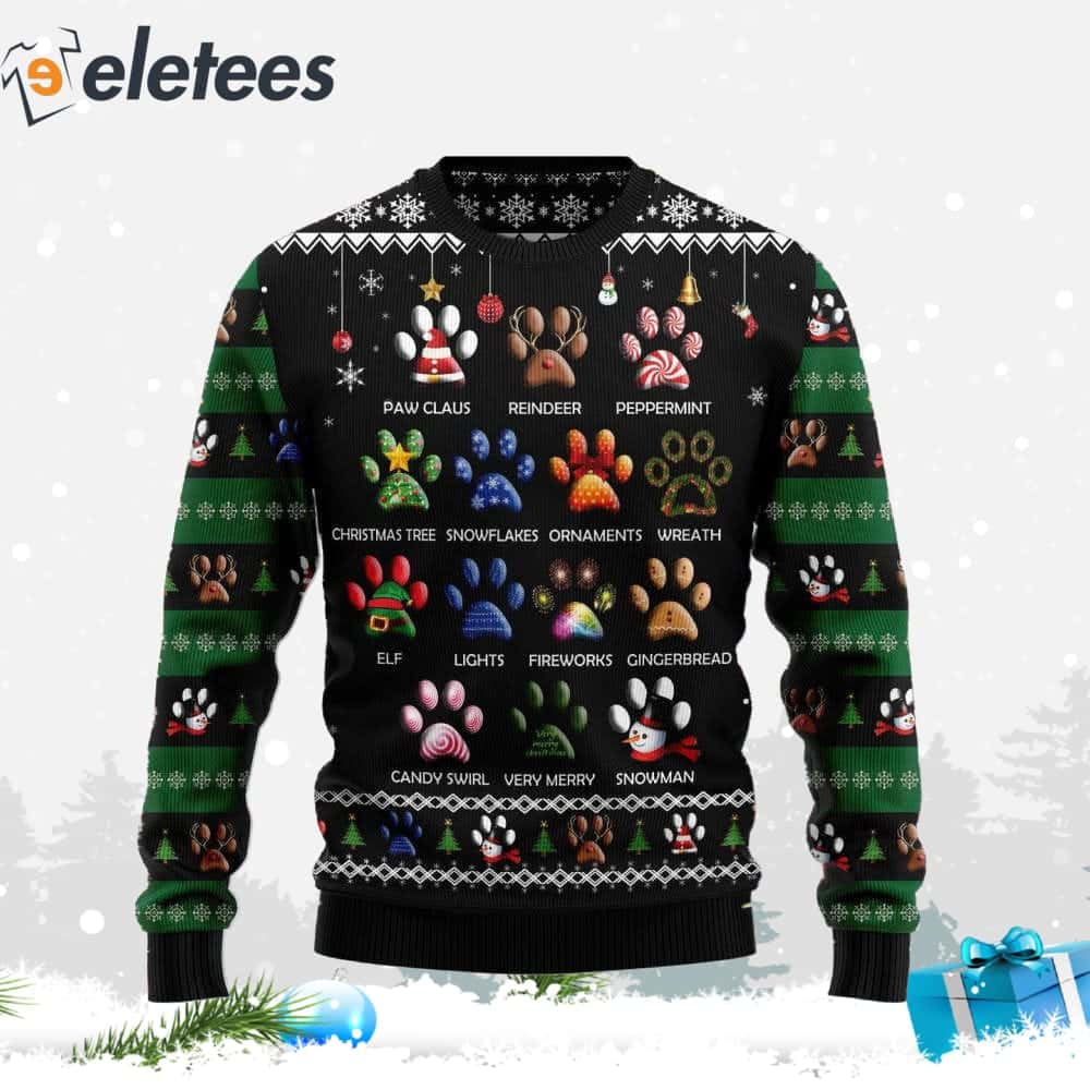 Dog Pawprint Christmas Ugly Sweater