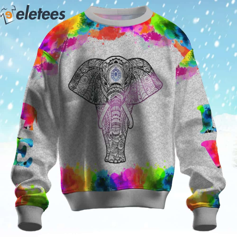 Elephants Colorful Ugly Christmas Sweater