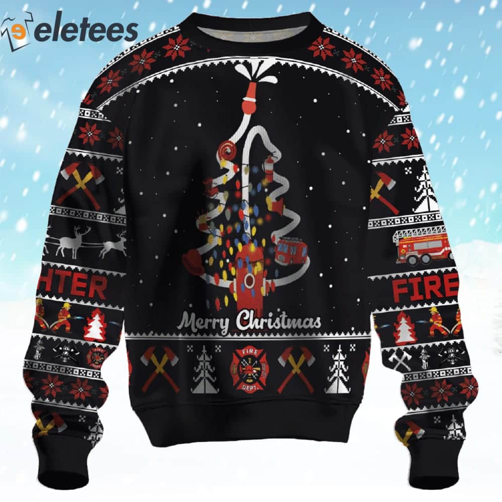 Fire Hose Christmas Tree Ugly Christmas Sweater