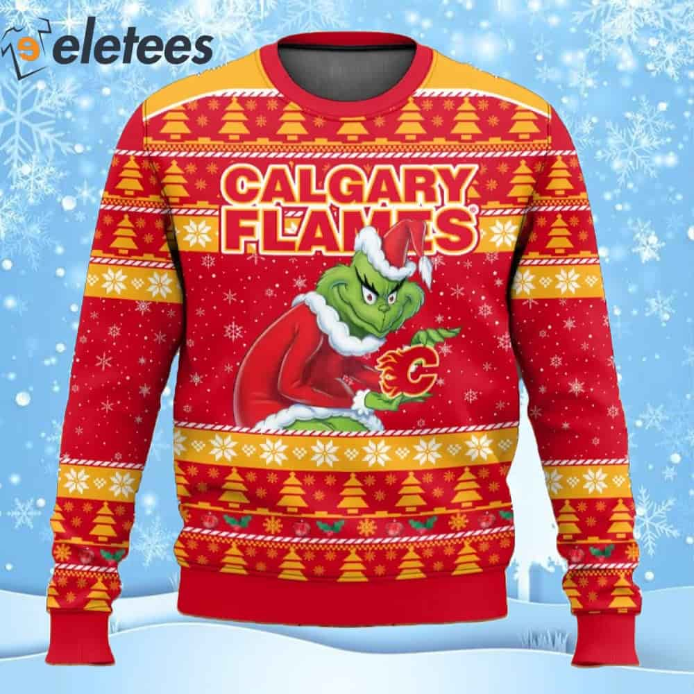 Flames Hockey Grnch Ugly Christmas Sweater