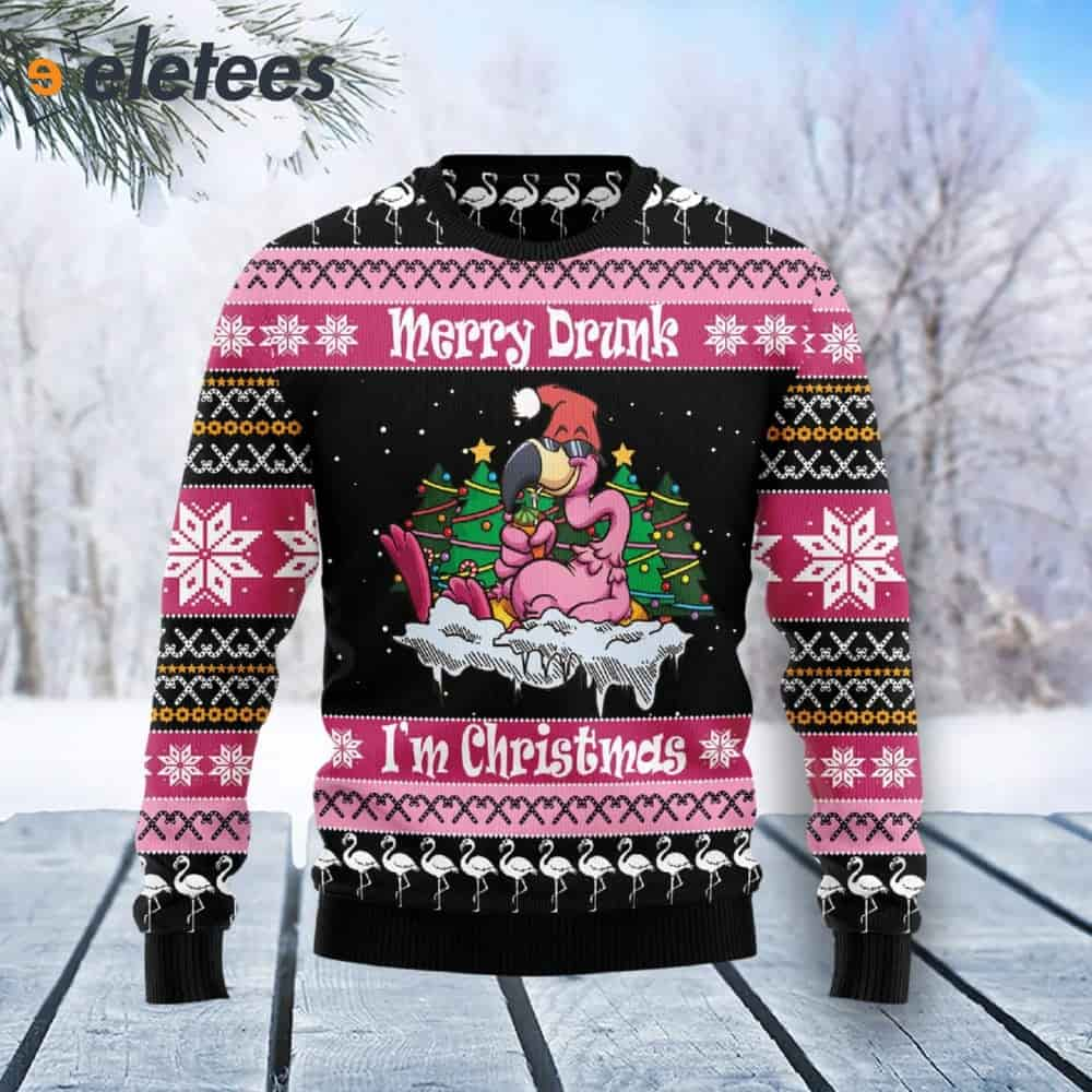 Flamingo Merry Drunk I'm Christmas Ugly Sweater