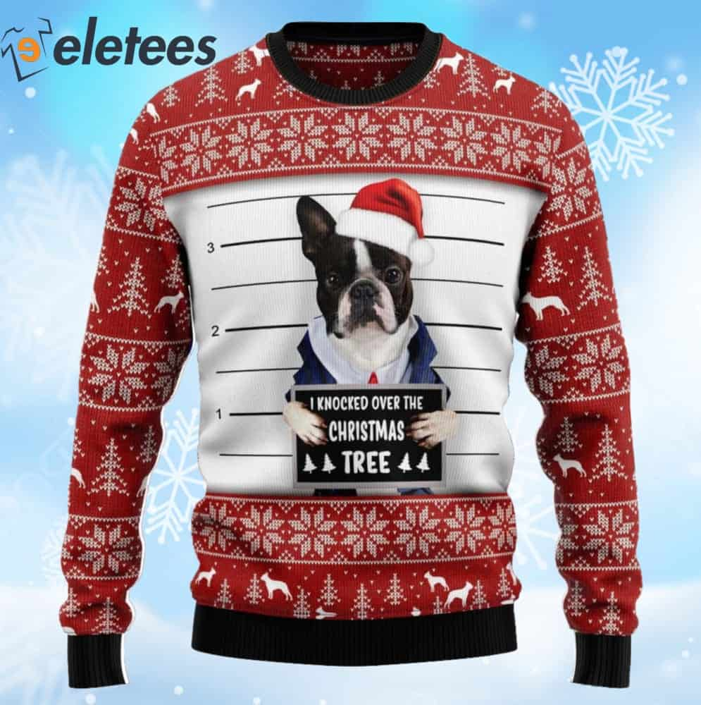 French Bulldog Knocked Over Christmas Tree Ugly Christmas Sweater