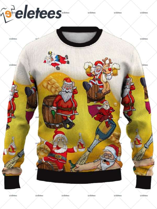 Fun Santa With Reindeer Beer Ugly Christmas Sweater