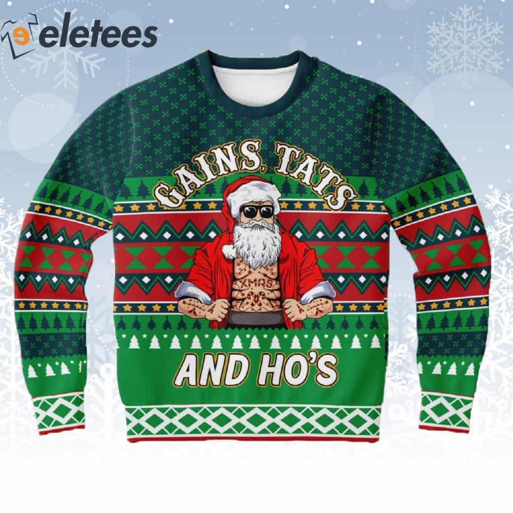 Gains Tats And Ho's Tattoo Gym Ugly Christmas Sweater