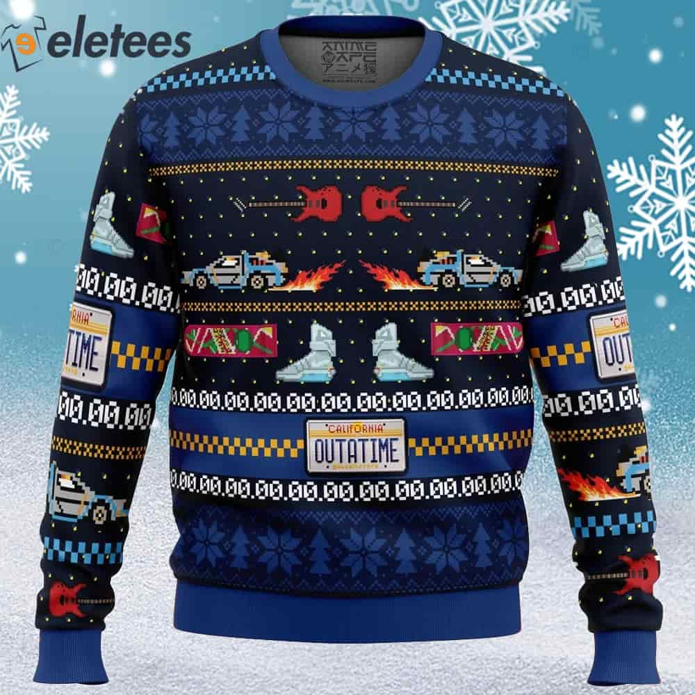 Get Back in Time For Christmas Back to the Future Ugly Christmas Sweater