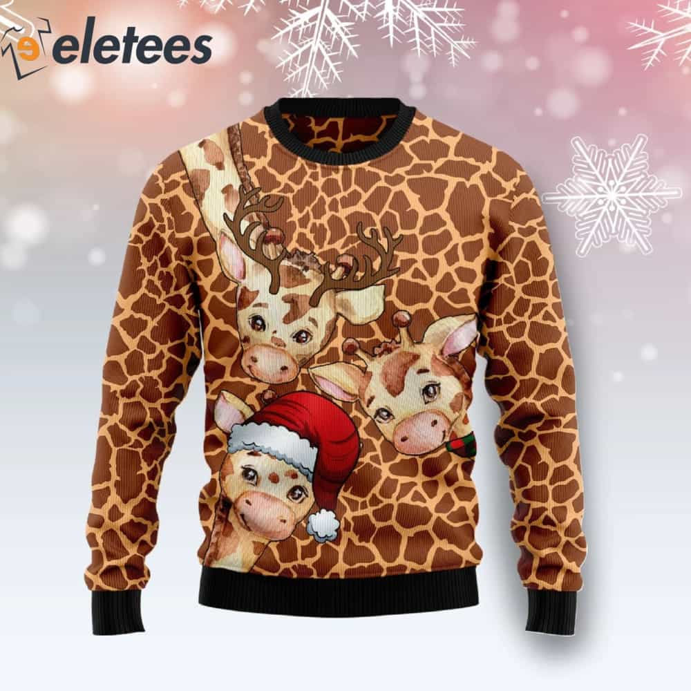 Giraffe Wears Noel Hat Ugly Christmas Sweater