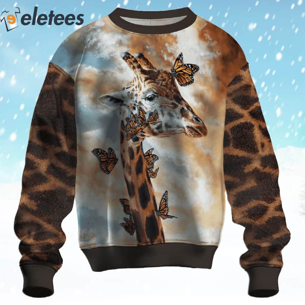 Giraffe With Butterfly Ugly Christmas Sweater