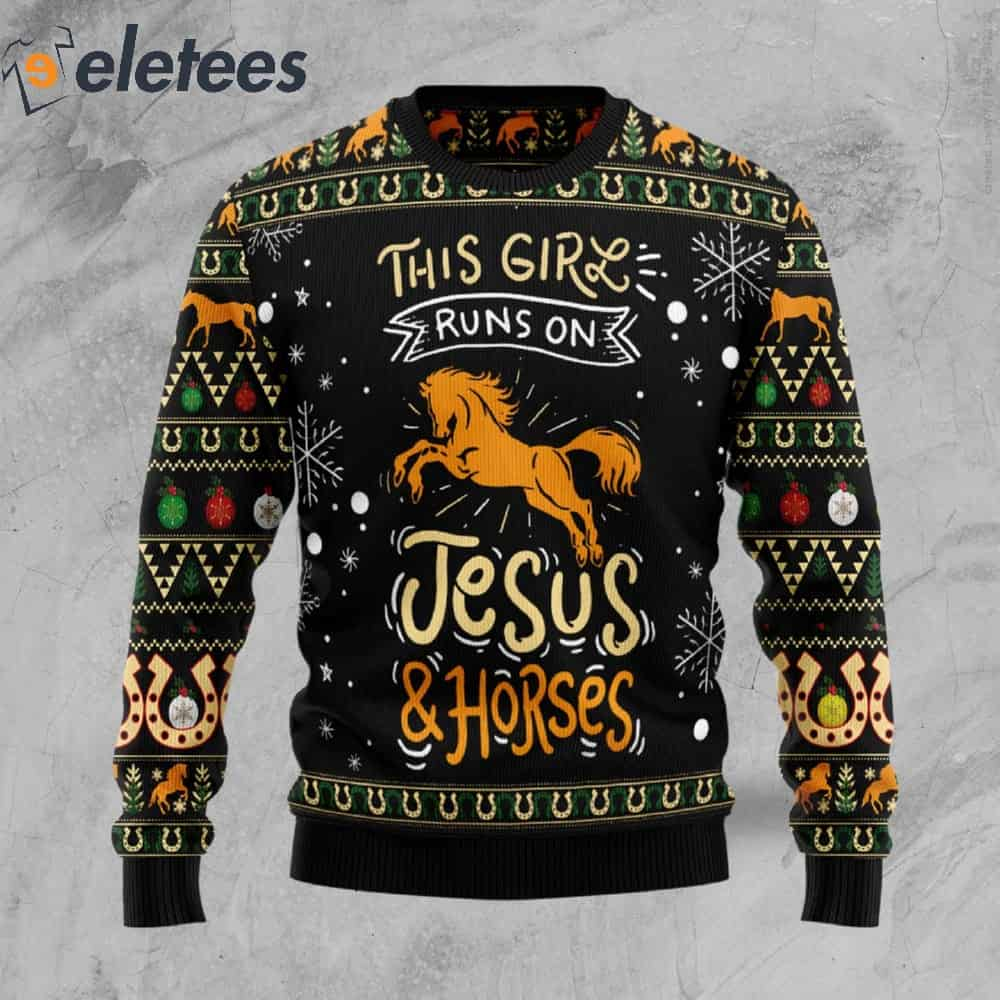 Girls Run On Jesus And Horses Ugly Christmas Sweater