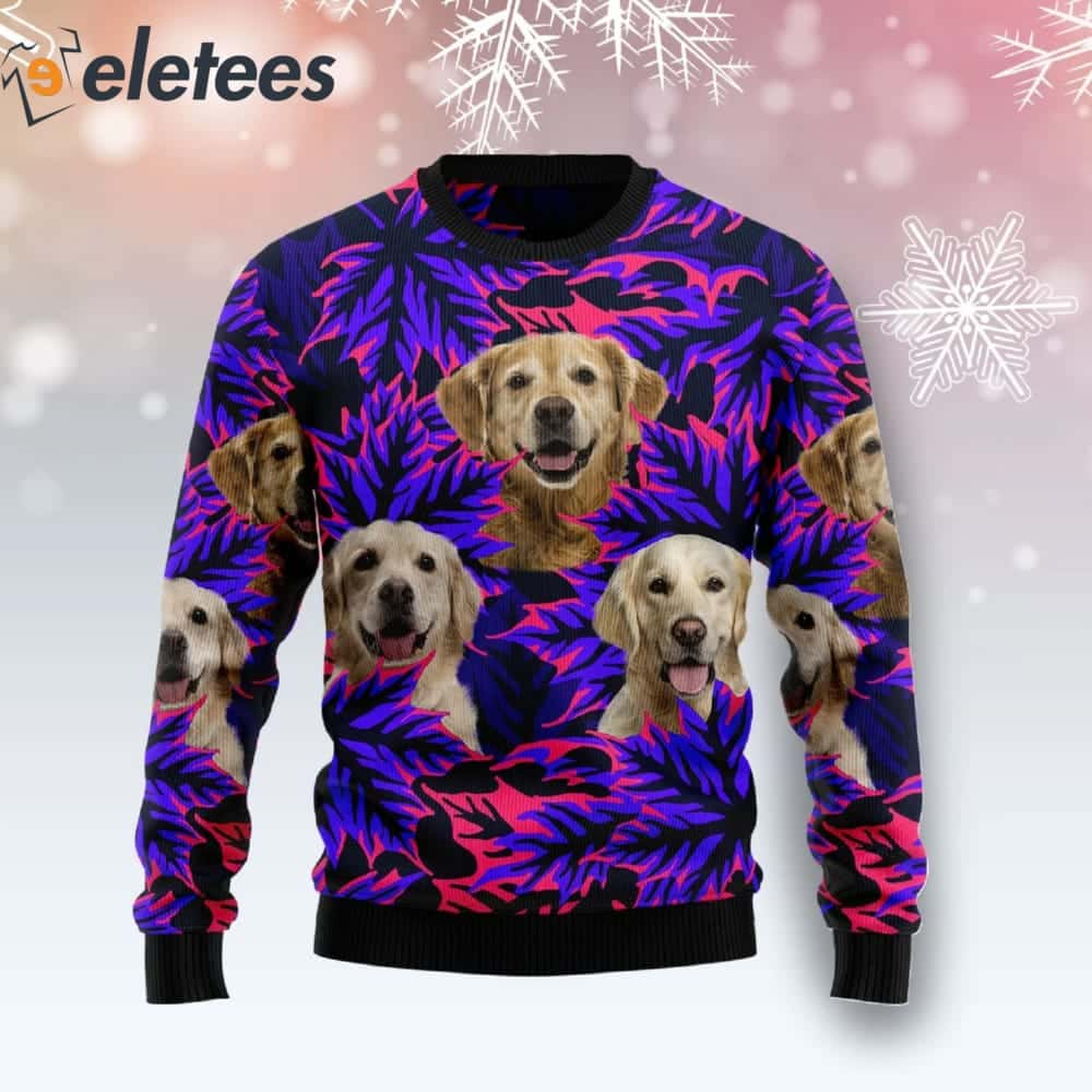 Golden Retriever Leaves Purple Ugly Christmas Sweater