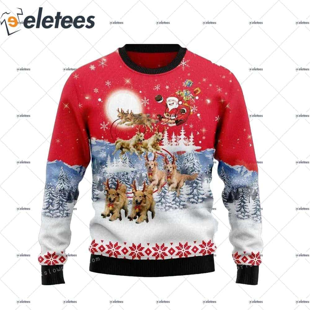 Golden Retriever Santa Claus Ugly Sweater Party