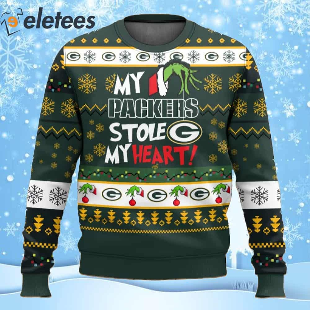 Grnch My Packers Stole My Heart Football Ugly Christmas Sweater