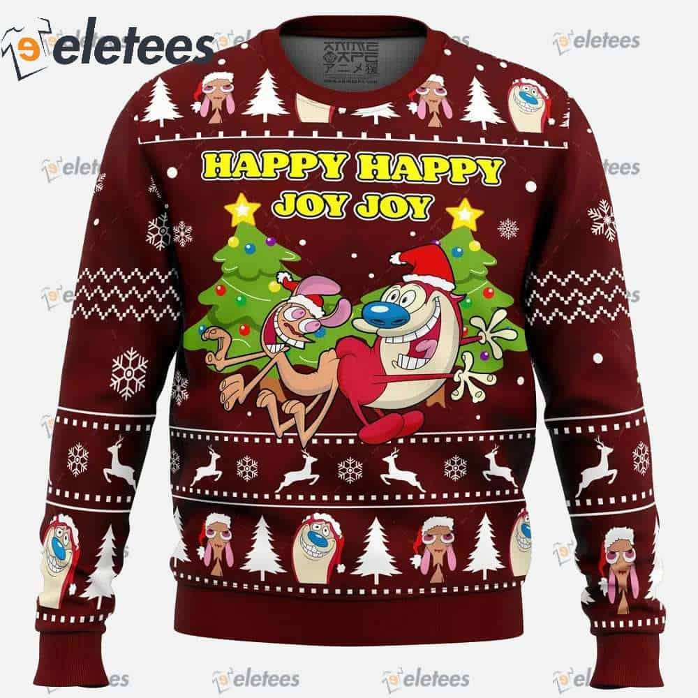 Happy Happy Joy Joy Ren And Stimpy Ugly Christmas Sweater