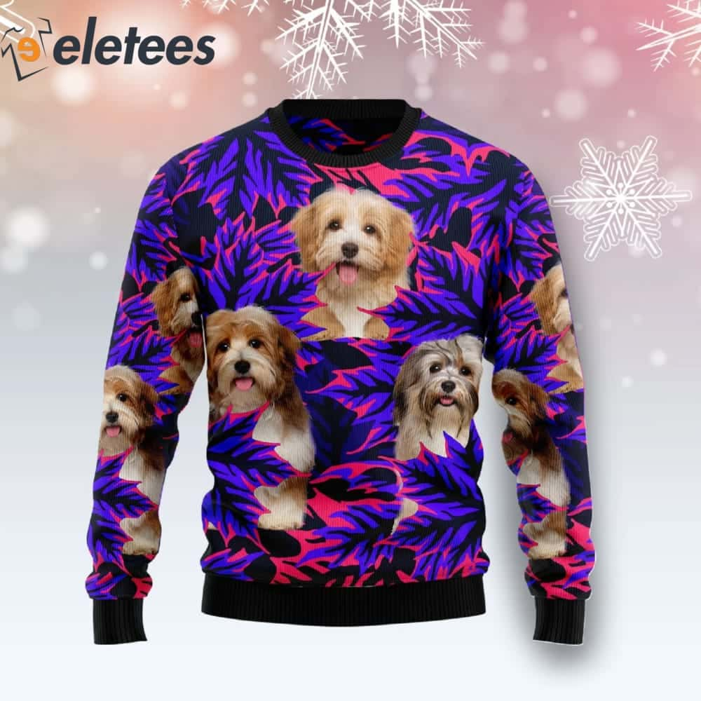 Havanese Leaves Purple Ugly Christmas Sweater