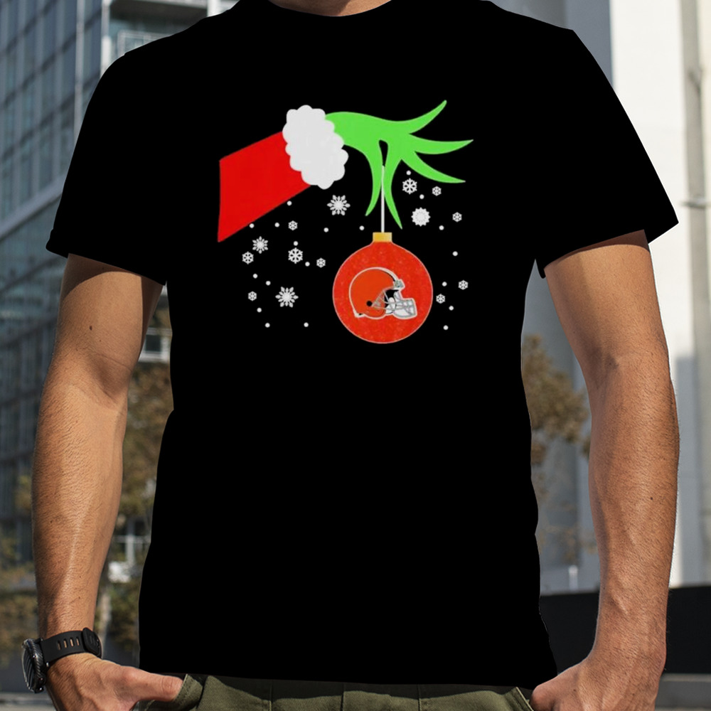 The Grinch Hand Christmas Ornament Cleveland Browns 2023 T-shirt