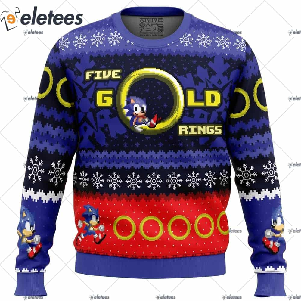 5 Gold Rings Sonic the Hedgehog Ugly Christmas Sweater