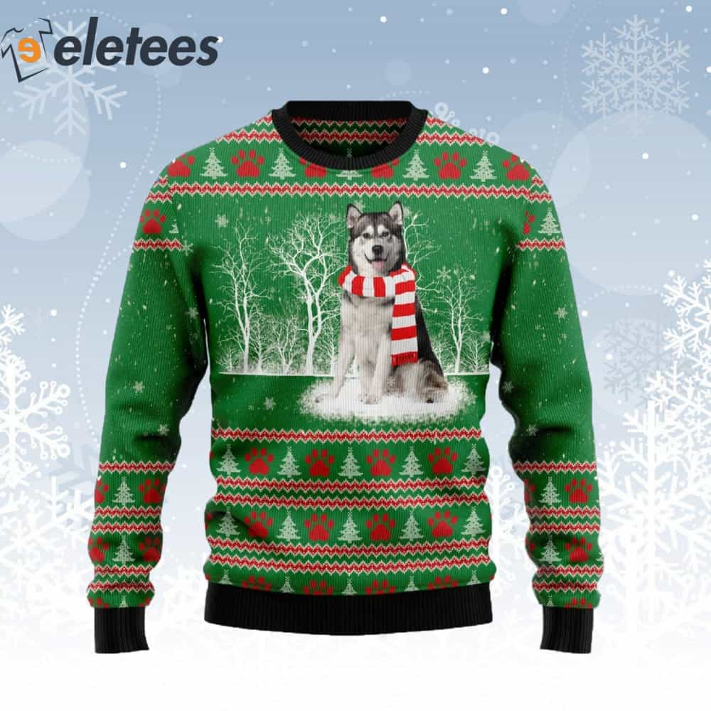 Alaskan Malamute Winter Tree Ugly Christmas Sweater