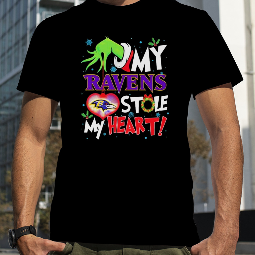 Grinch Hand My Baltimore Ravens Stole My Heart Christmas shirt