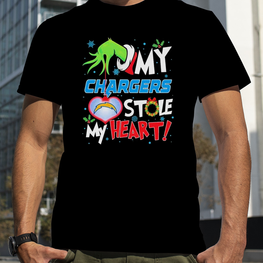 Grinch Hand My Los Angeles Chargers Stole My Heart Christmas shirt