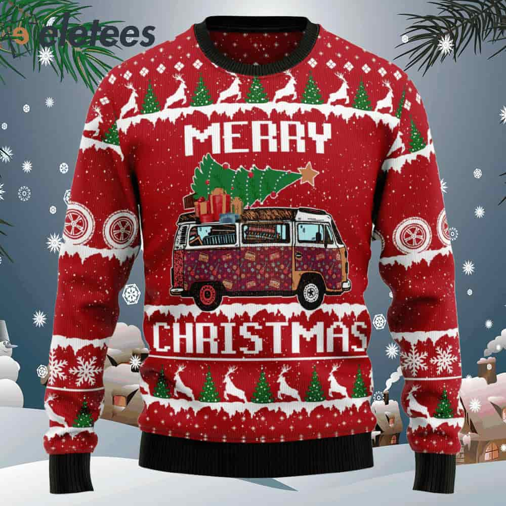 Hippie Car Merry Christmas Ugly Christmas Sweater