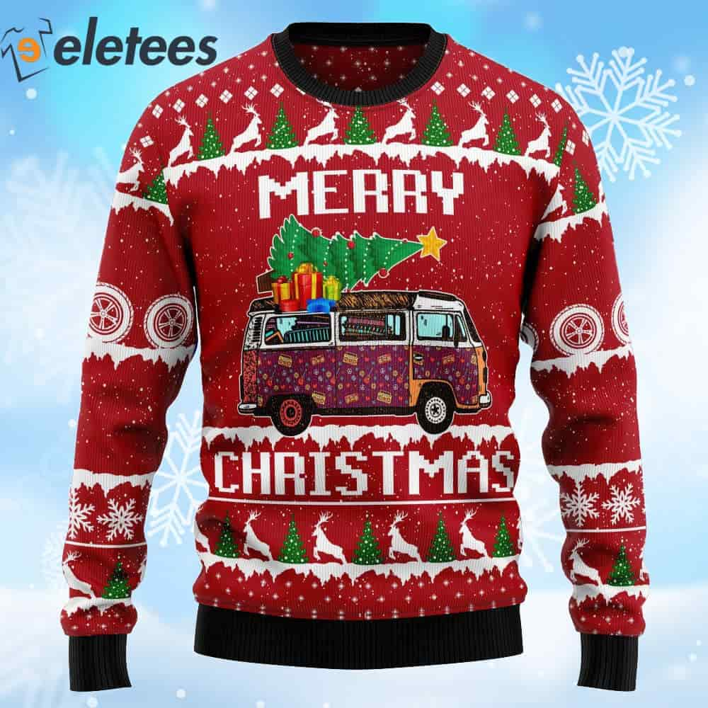 Hippie Car Merry Christmas Ugly Sweater