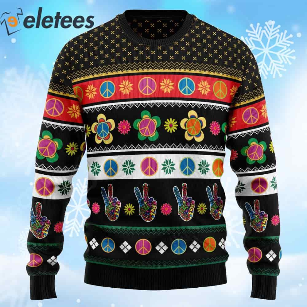 Hippie Peace Sign Ugly Christmas Sweater