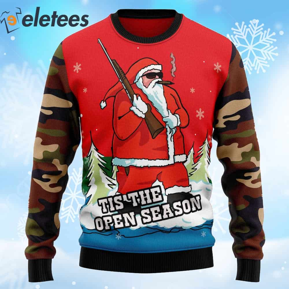 Hunting Santa Tis The Open Season Ugly Christmas Sweater