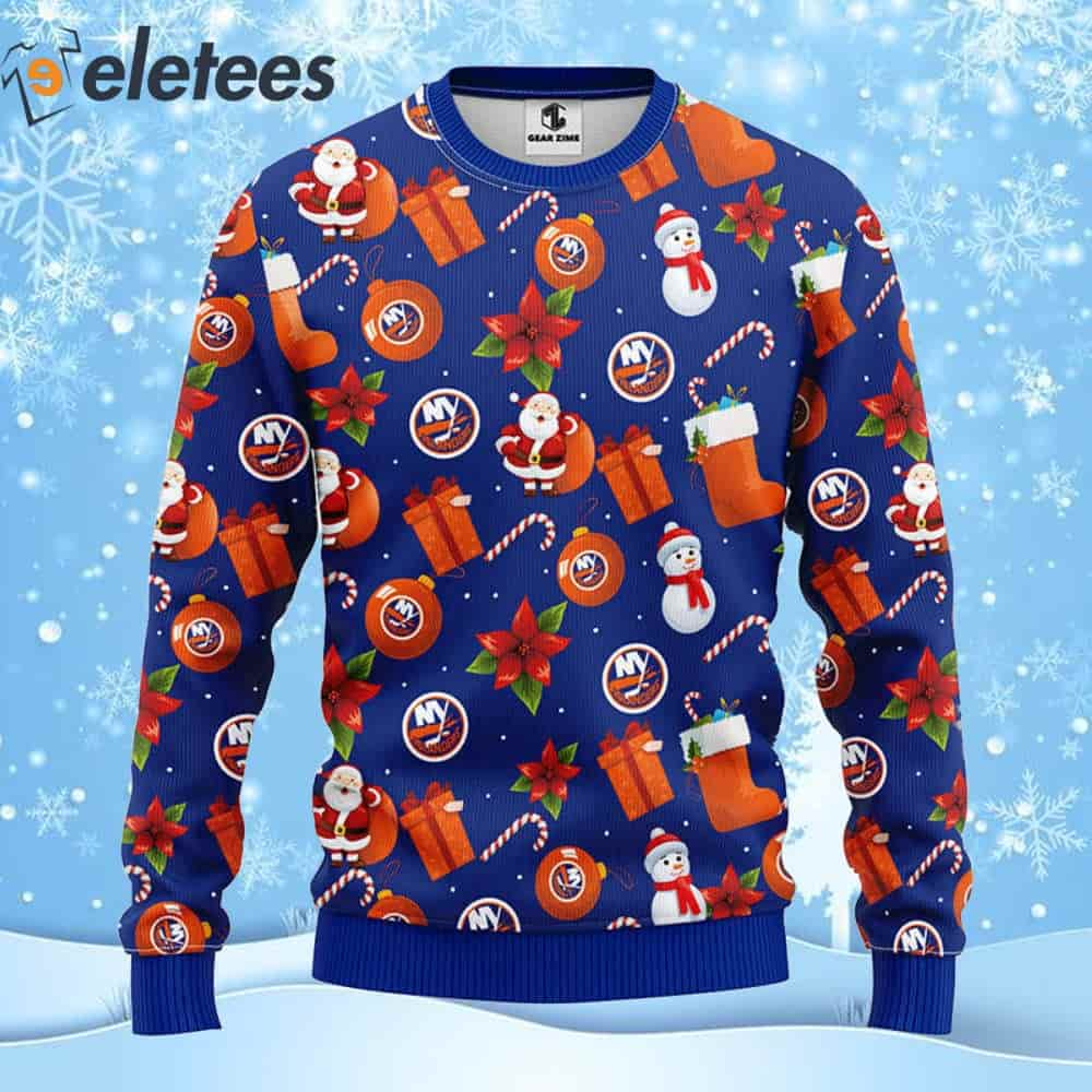 Islanders Hockey Santa Claus Snowman Ugly Christmas Sweater