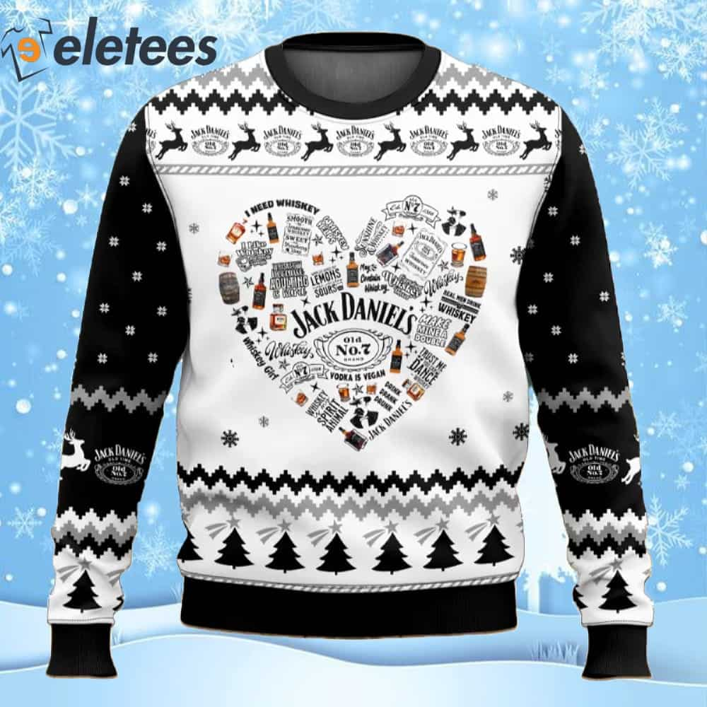 Jack Daniel's Whiskey Heart Ugly Christmas Sweater