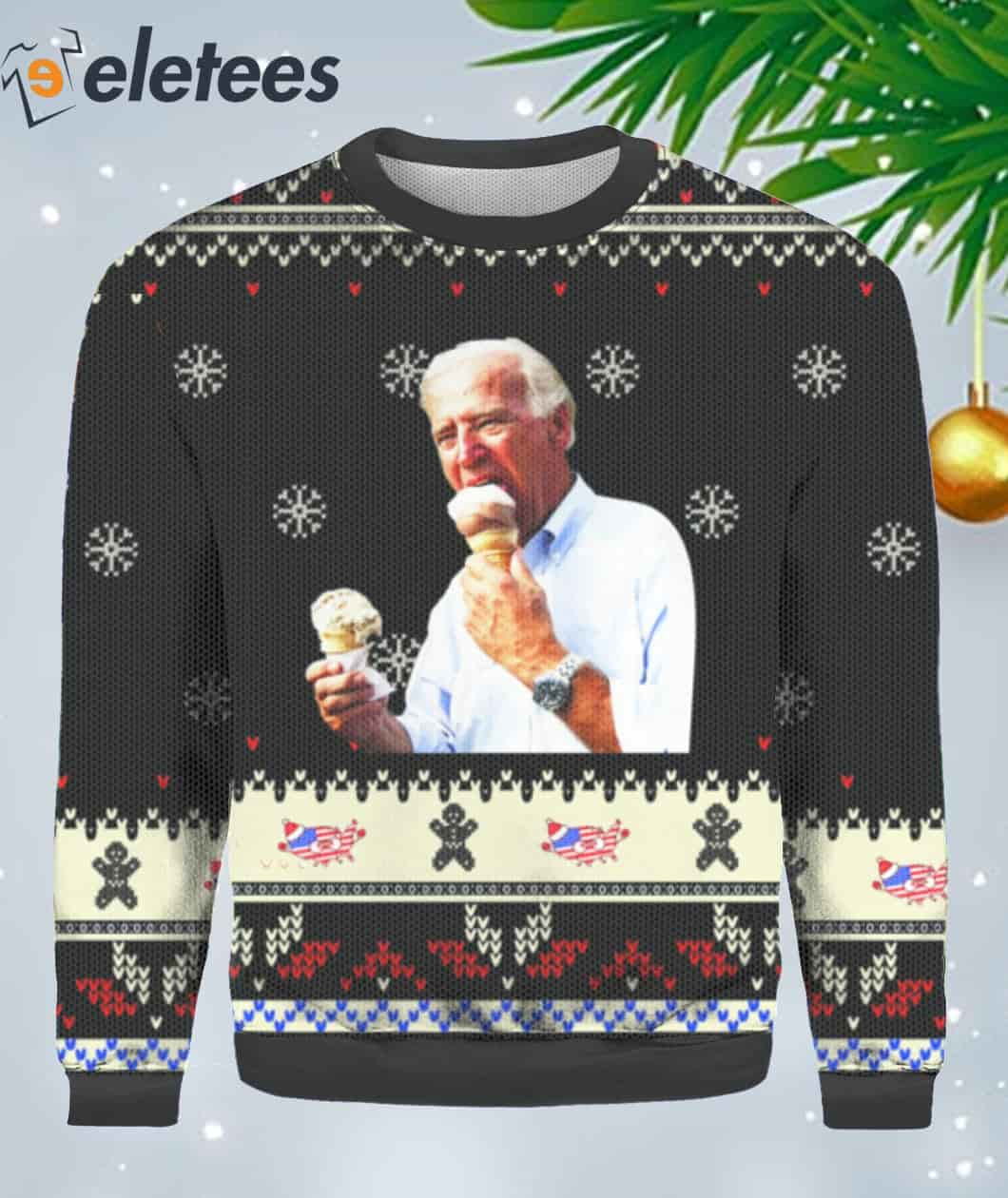 Joe Biden Eating Ice Cream Ugly Christmas Sweater