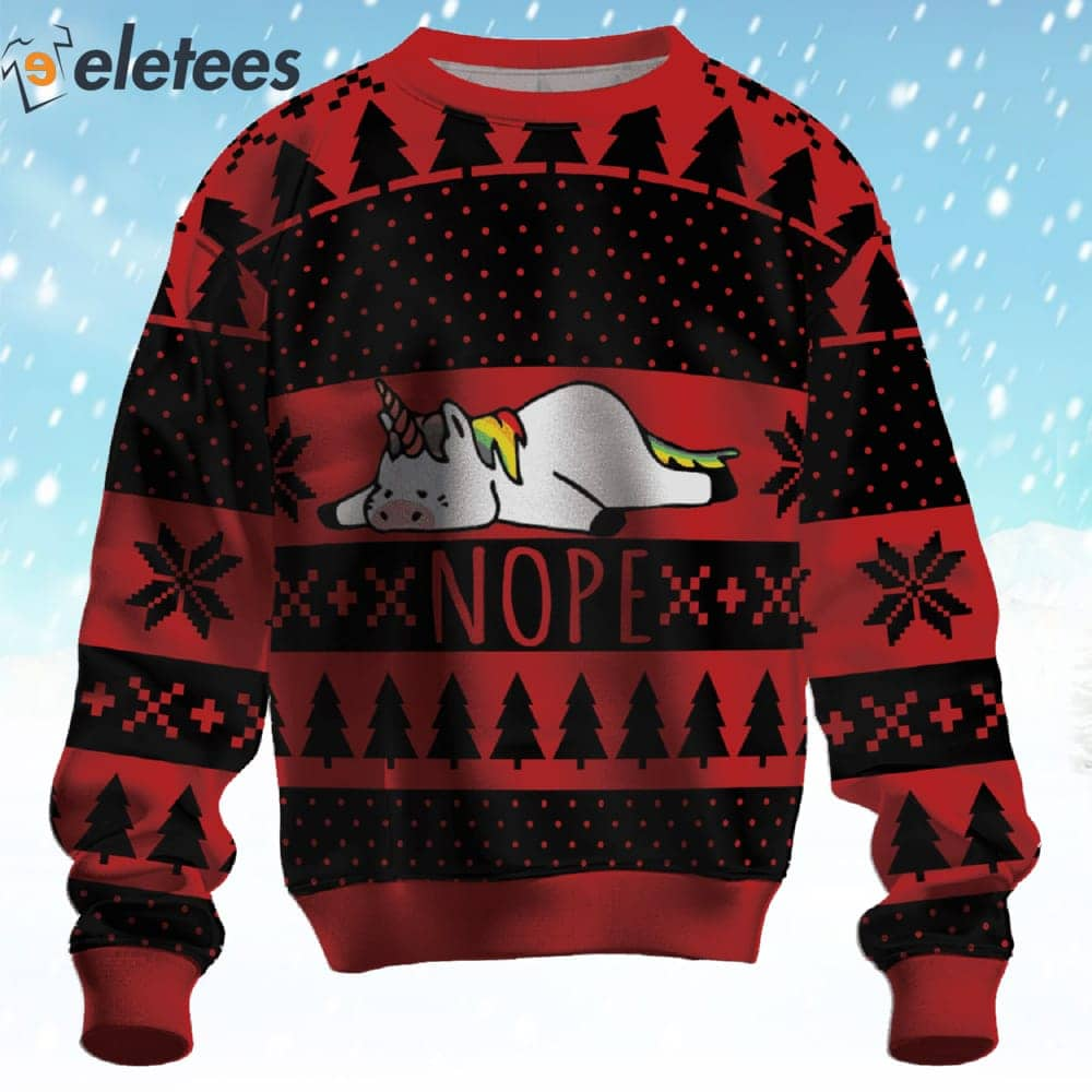 Lazy Unicorn Nope Ugly Christmas Sweater