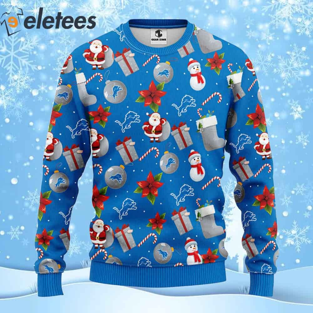 Lions Football Santa Claus Snowman Ugly Christmas Sweater