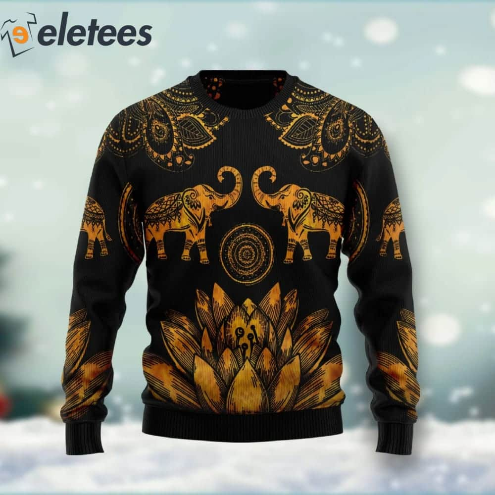 Lovely Gold Elephant Ugly Christmas Sweater