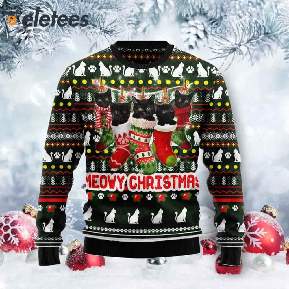 Meowy Black Cat Christmas Ugly Sweater