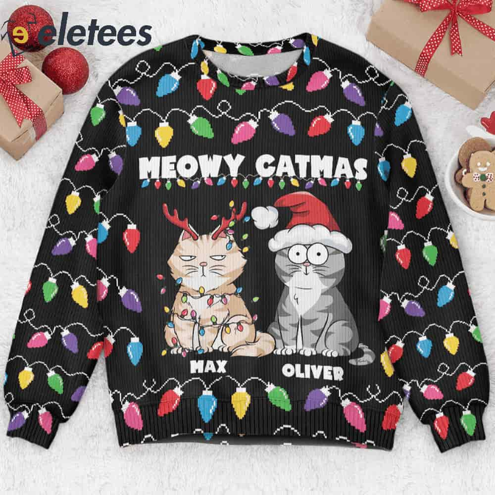 Meowy Catmas Custom Name Ugly Christmas Sweater