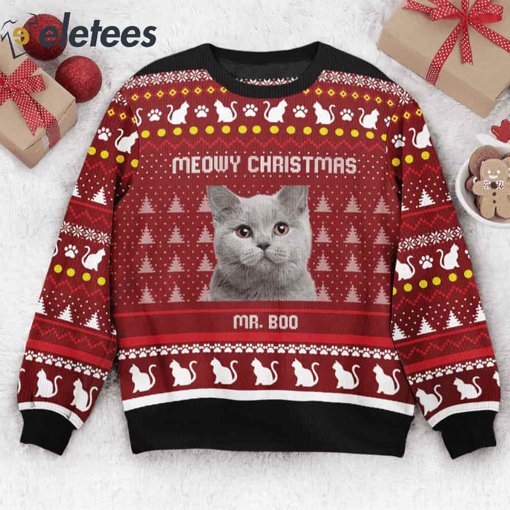 Meowy Christmas Custom Name Ugly Christmas Sweater