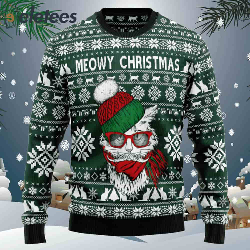 Meowy Christmas Green Ugly Christmas Sweater