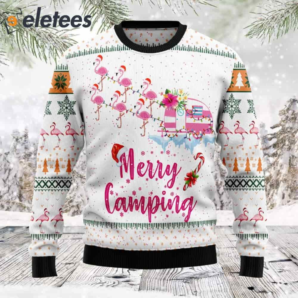 Merry Camping Flamingo Ugly Christmas Sweater