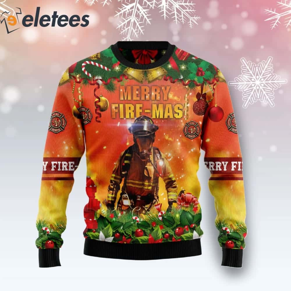 Merry Fire Mas Firefighter Ugly Christmas Sweater