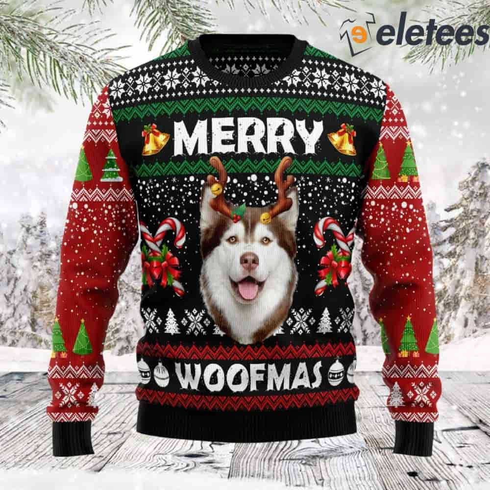 Merry Woofmas Husky Ugly Christmas Sweater