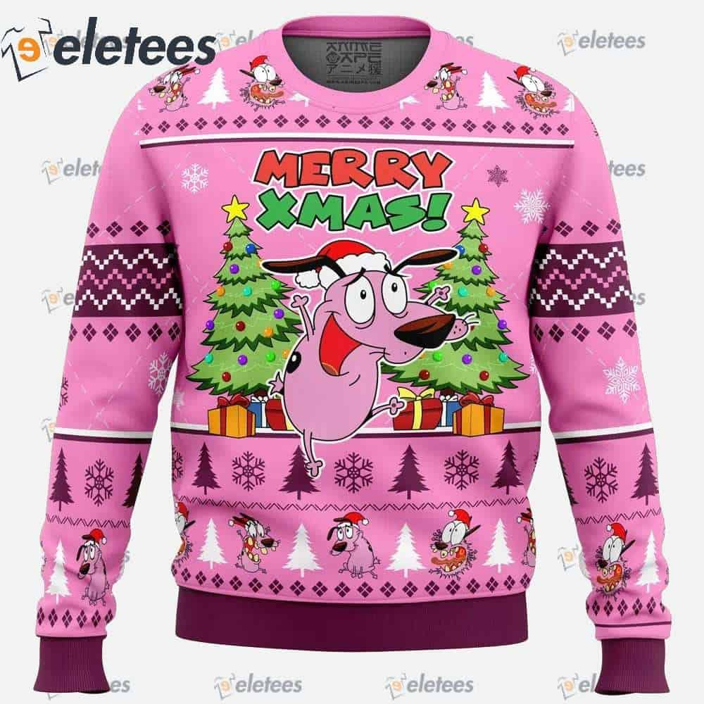 Merry Xmas Courage The Cowardly Dog Ugly Christmas Sweater