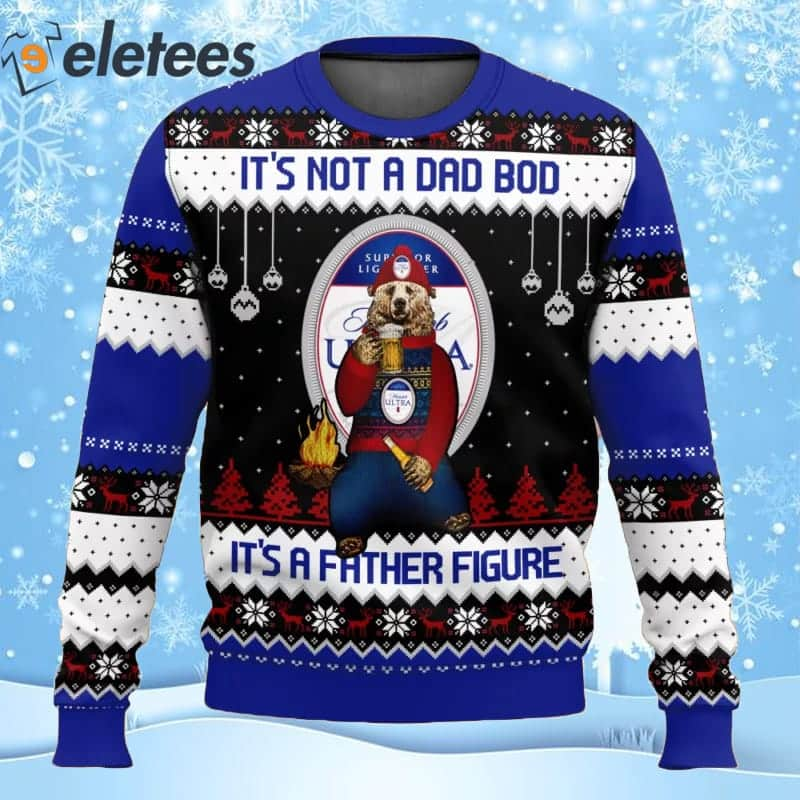 Michelob Ultra Beer It's Not A Dad Bod It's A Father Figure Ugly Christmas Sweater