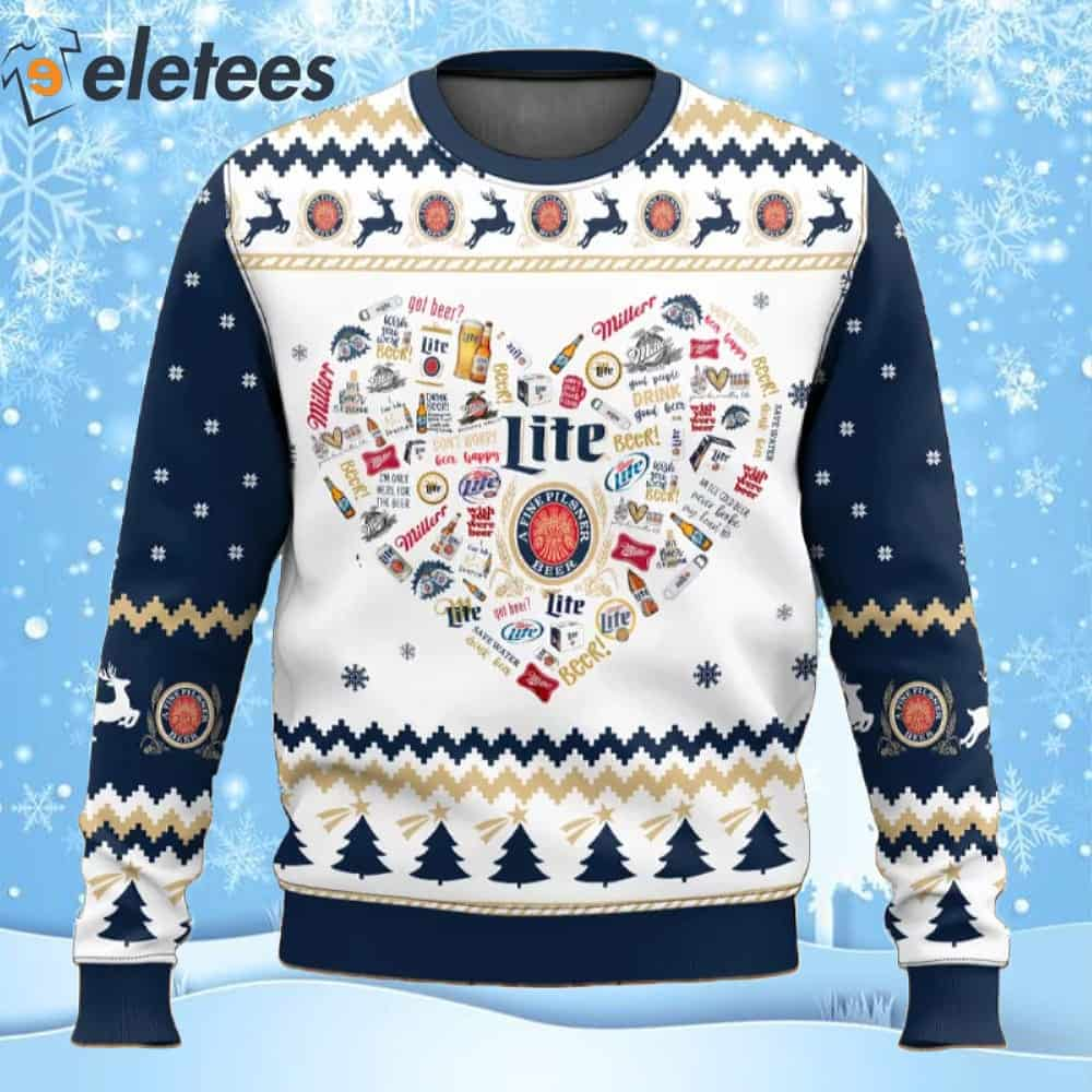 Miller Light Beer Heart Ugly Christmas Sweater