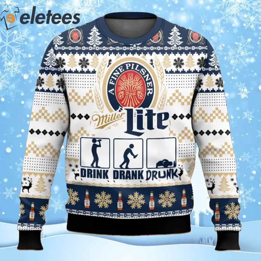 Miller Lite Beer Drink Drank Drunk Ugly Christmas Sweater