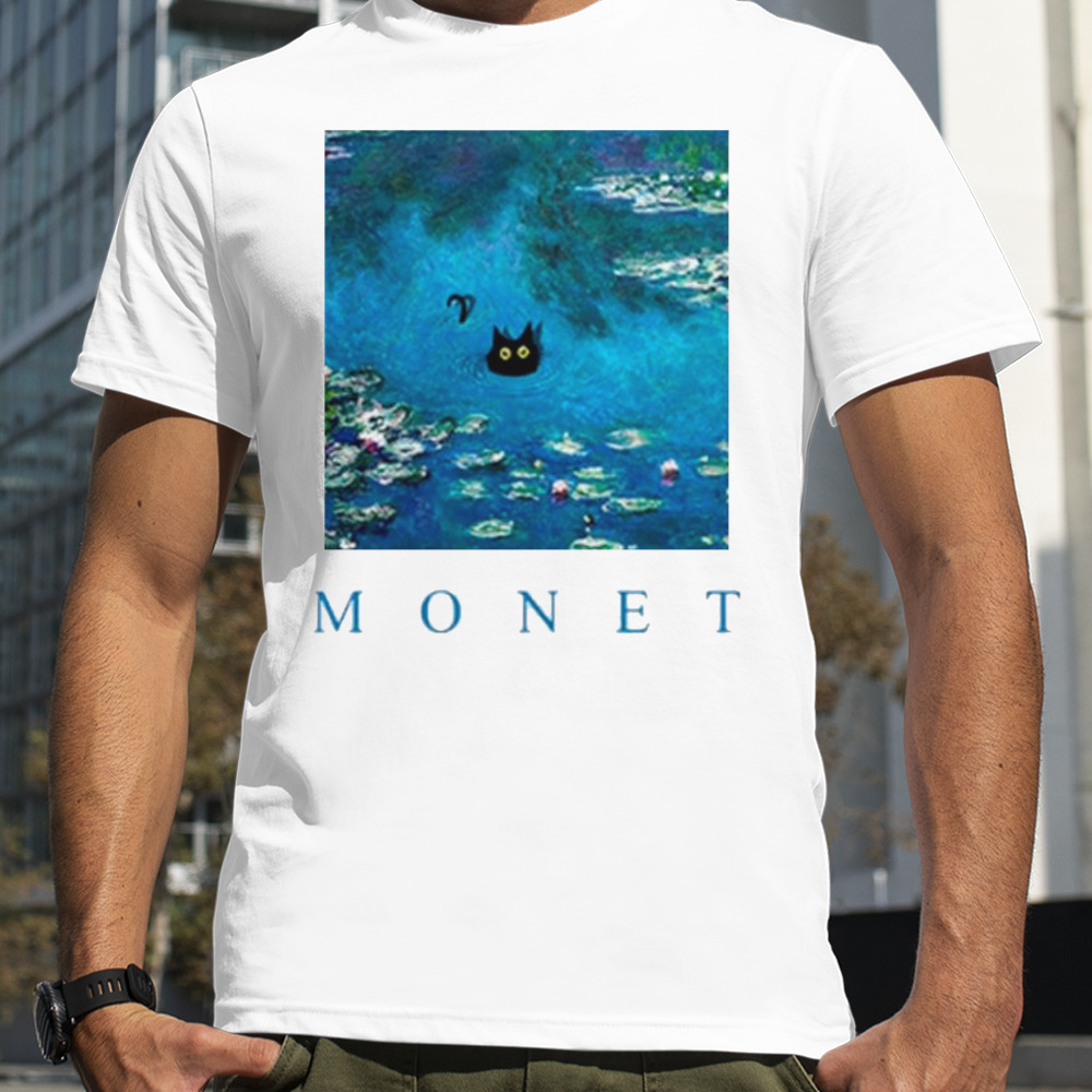 Monet waterlily black cat shirt