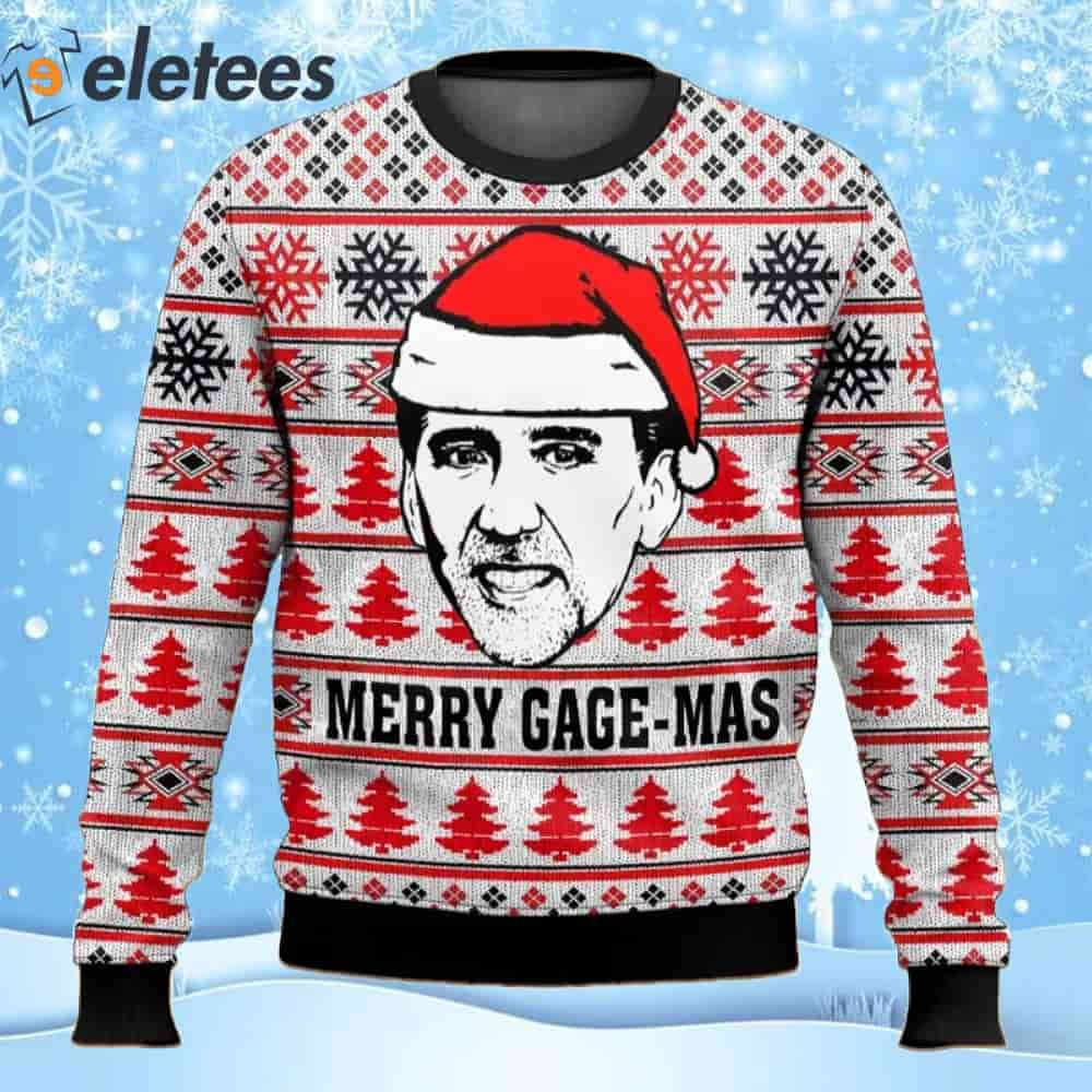 Nicolas Cage Merry Gage-mas Ugly Christmas Sweater