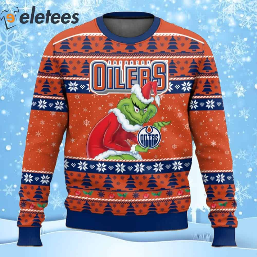 Oilers Hockey Grnch Ugly Christmas Sweater