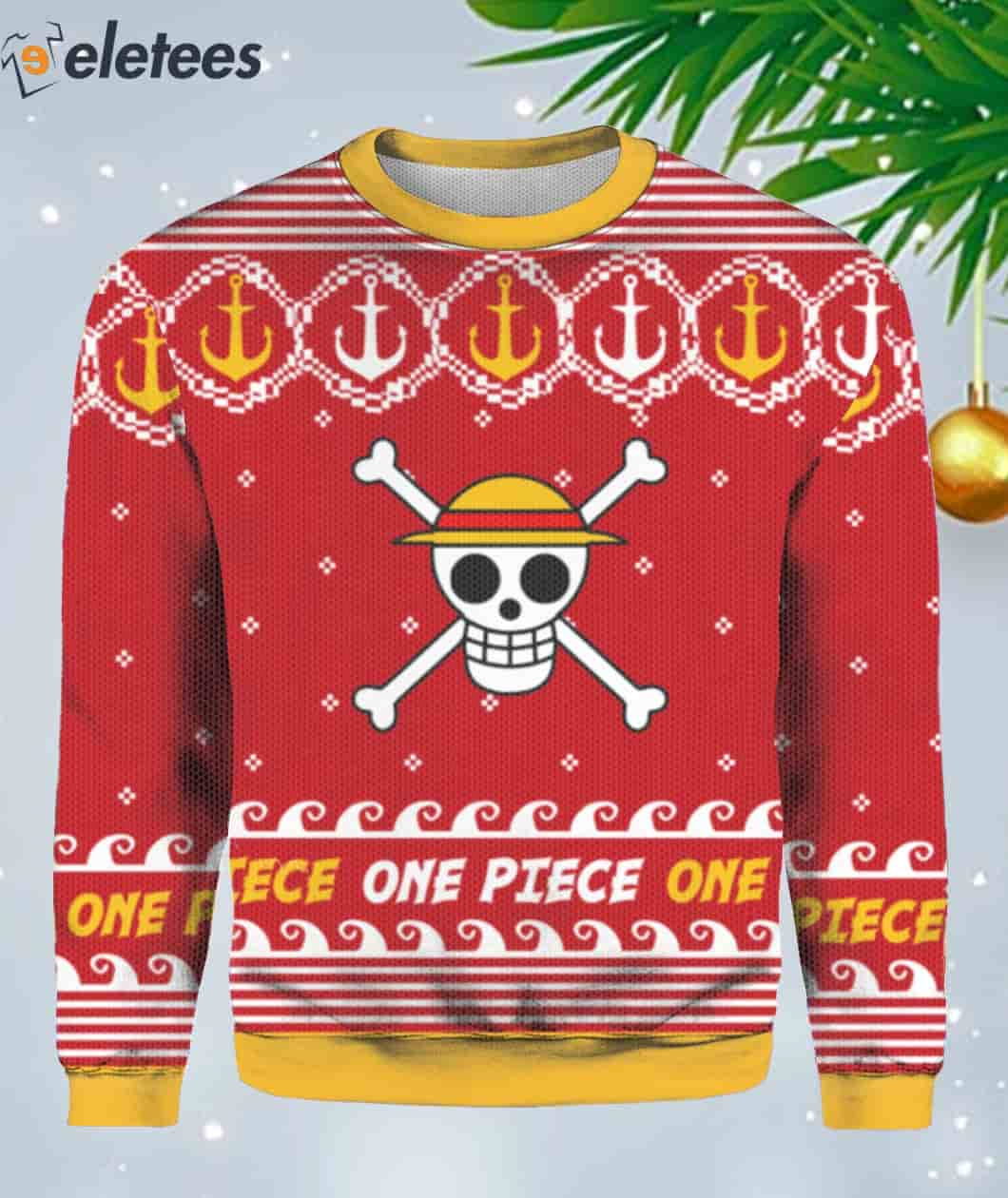 One Piece Straw Hat Pirates Jolly Roger Emblem Christmas Sweater