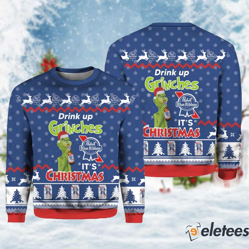 Pabst Blue Ribbon Drink Up Grinches Ugly Christmas Sweater